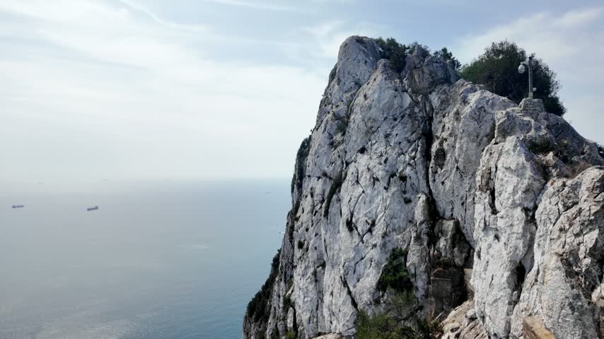 Rocky summit landscape in Gibraltar with expansive sea views