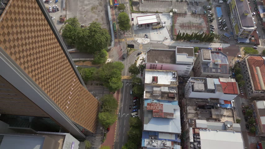 Roads And Buildings Of Kampung Attap District Kuala Lumpur City Malaysia Drone Birdseye 4K 60FPS
