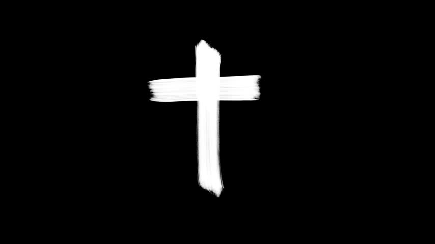 Artistic Hand Painted White Christian Cross Appearing with Brushstroke Texture on Isolated Black Background, Symbol of Faith and Spirituality for Church Media and Religious Projects