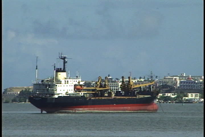 PUERTO RICO - APRIL 16, 1999: Cargo ship anchored in harbor.