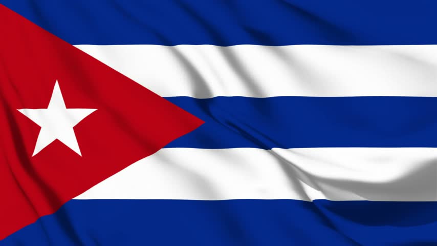 The national flag of Cuba with blue and white stripes, a red triangle on the left, and a white star, displayed with a gentle waving motion.
