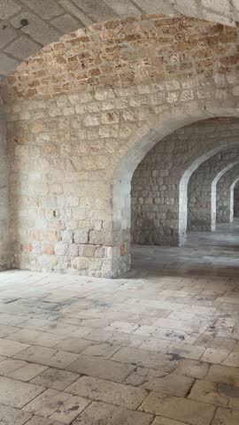 Arches within the hallway of St. Lawrence Fortress (fort Lovrijenac) in Dubrovnik, Dalmatia, Croatia 