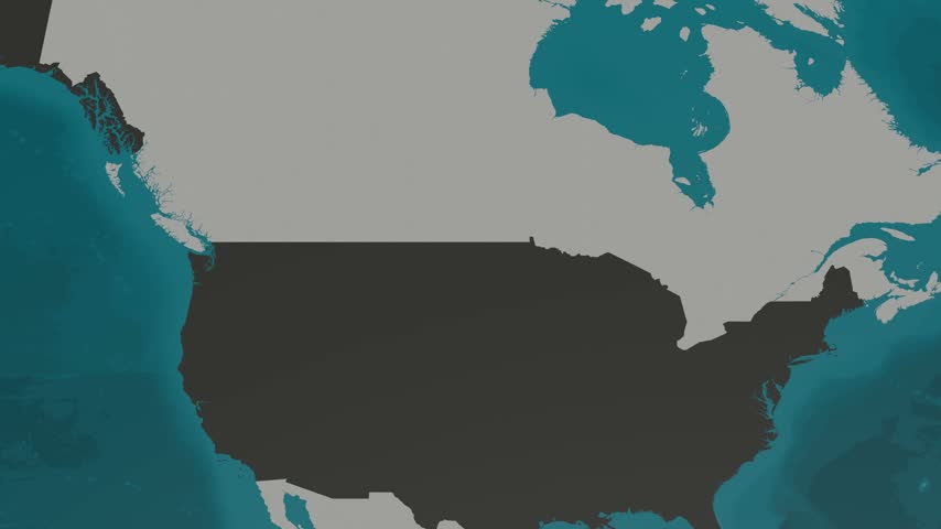 North Dakota state 3D map animation displaying smooth orbiting camera motion around Fargo, Bismarck capital lights, and northern prairie highway routes. Built for news broadcasts and educational geography content.