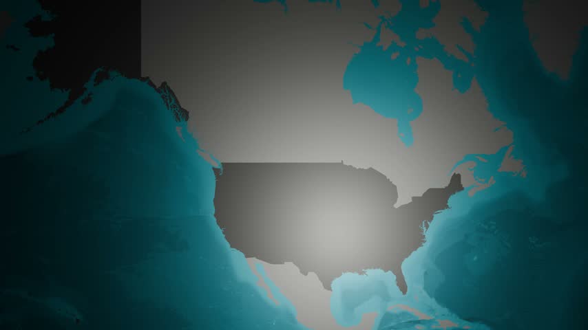 Alabama state 3D animated map render featuring Birmingham, Mobile, and Montgomery city light hubs, glowing highway infrastructure, and elevated state border topography against a dark background. Ideal for southern US documentaries and news.