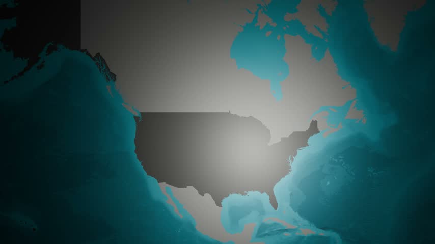 Oregon state 3D animated map highlighting Portland, Salem capital markers, Pacific coastline outlines, and Cascade mountain highway corridors on an elevated state border lift. Ideal for pacific northwest news and nature media.