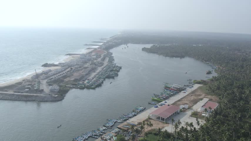 Aerial View of Coastal Fishing Harbour in Tamil Nadu, India