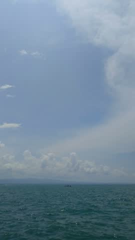 Sea, seascape, horizon, waves, clouds.