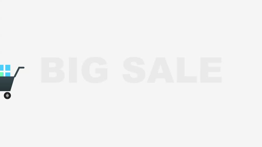Flat vector illustration of a shopping cart filled with gift boxes under the words Big Sale. Minimalist motion graphics on white. Perfect for e-commerce promotional video ads.
