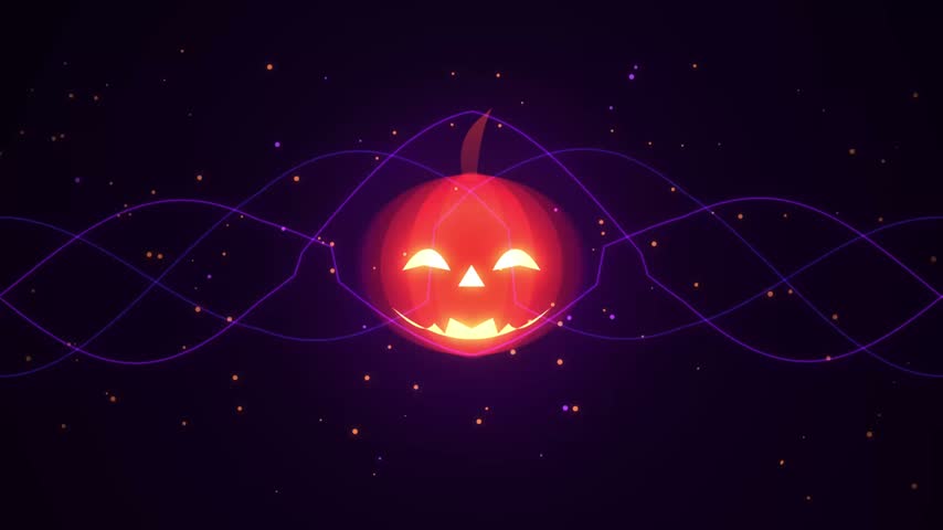 Vector illustration of a pumpkin with an orange body and a glowing violet plasma core designed as a hallow ornament
