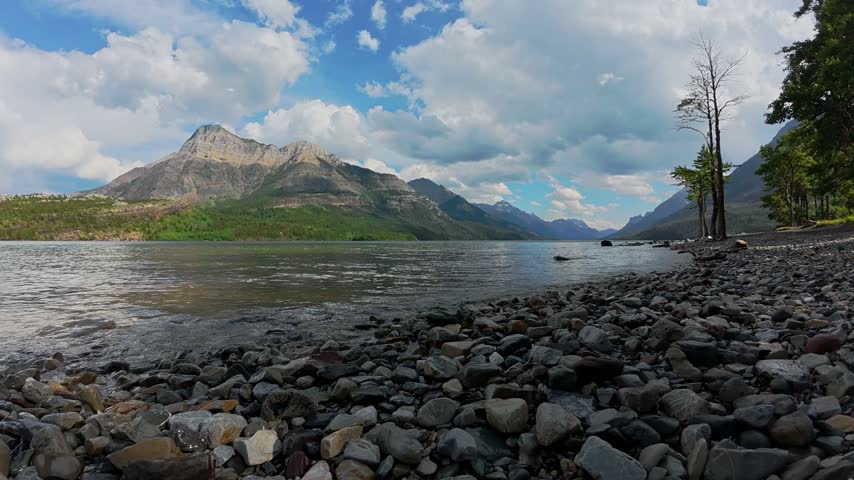 Timelapse of Rocky Mountains and Waterton Lake in Alberta, Canada