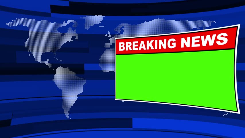 Breaking news broadcast studio background, with green screen, overlay for customizable, media