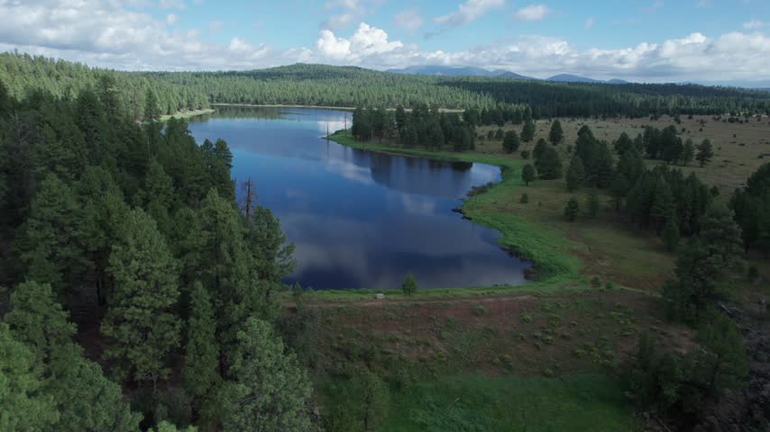 Aerial of a scenic forest lake in a remote area