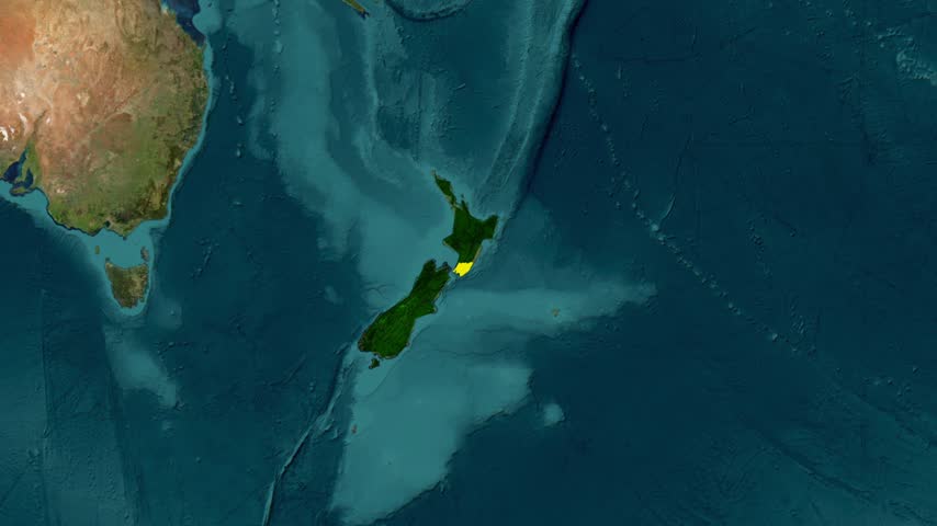 Topographical map illustration of new zealand with highlighted wellington region