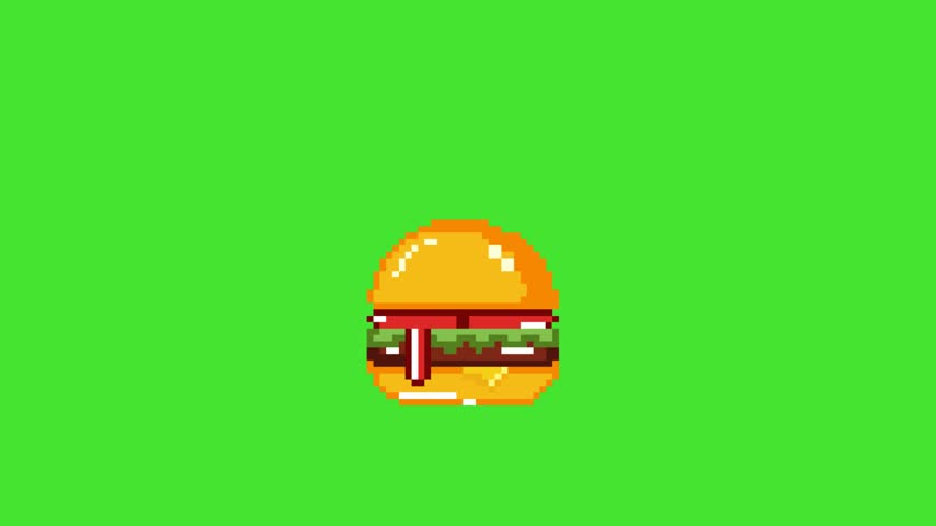 Animation Fast Food Hamburger 8bit , Green Screen Background