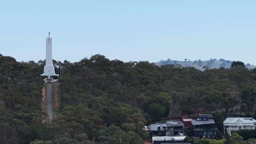 Monument hill parklands in Albury city of regional Australia on Murray river – aerial.