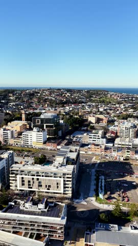 Hunter river harbour port of City of Newcastle in Australia – aerial panorama of waterfront.