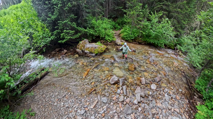 Creek Crossing of Woman in North Cascades National Park