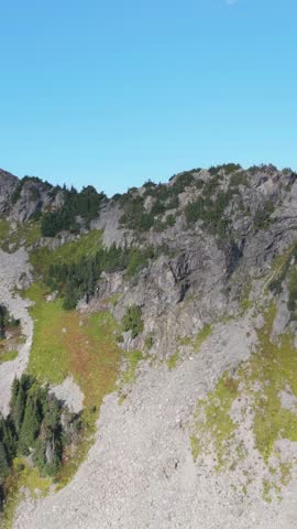 Stunning Mountain Landscape in British Columbia, Canada, Showcasing Rugged Terrain and Clear Blue Sky