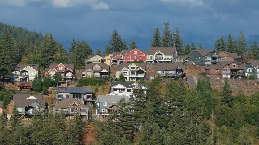 Scenic Homes on a Hillside Overlooking the Fraser Valley in British Columbia, Canada