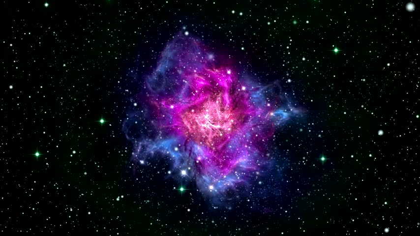 Blue and purple nebulae and galactic stars shining in outer space.