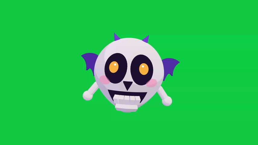 Cute purple vampire monster character flying on green screen
