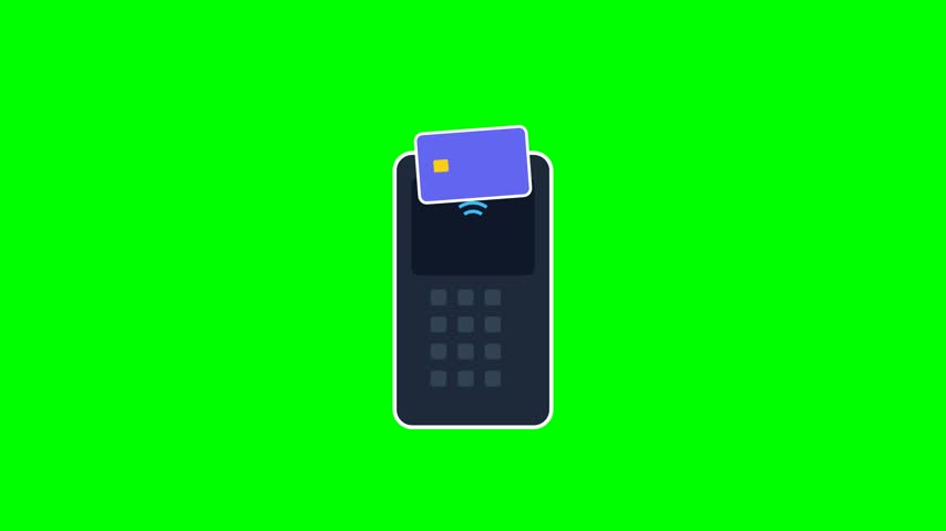 Flat Vector Credit Card Transaction Green Screen 4K