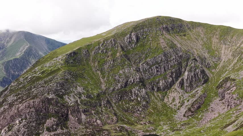 Aerial Shot of the Crags on Pen Yr Ole Wen, Snowdonia National Park, Wales, UK