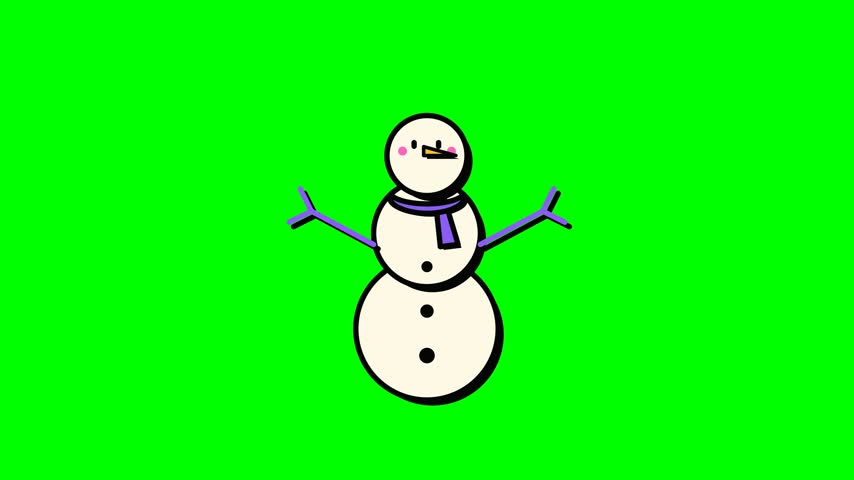 Animated snowman with rotating snowflakes on green screen
