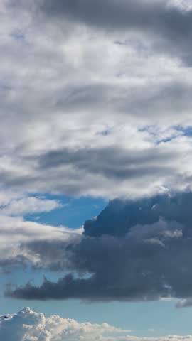 Partly cloudy daylight. Fast movement of white clouds in heaven.
