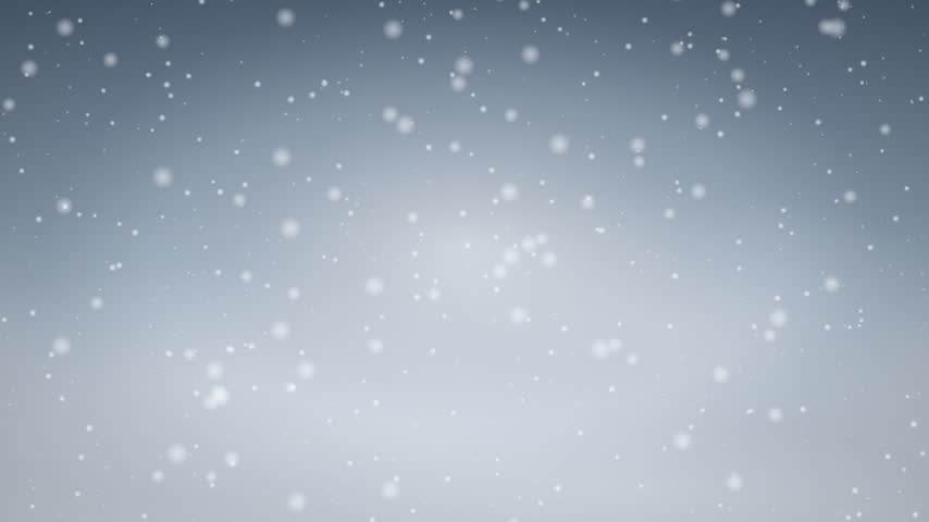 Snowflakes drift downward in slow motion against a gradient gray sky.