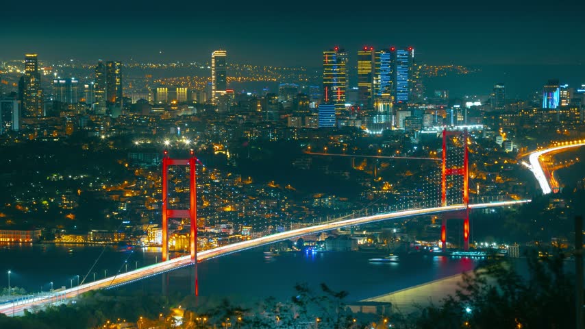 Bosphorus Bridge and cityscape of Istanbul timelapse video.