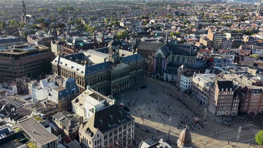 Royal Palace In Amsterdam In North Holland Netherlands. Beautiful Skyline. Downtown District. Medieval Palace. Royal Palace In Amsterdam Netherlands. Stunning Cityscape. Tourism Travel.