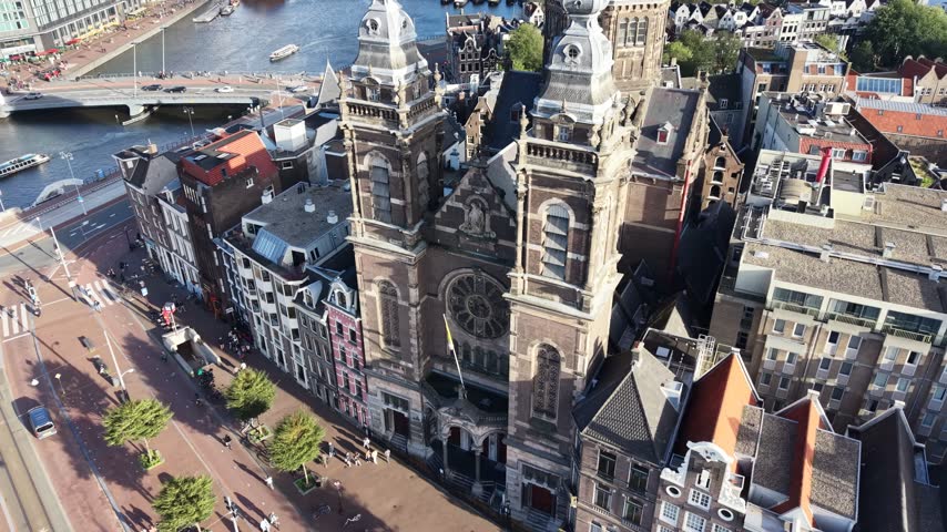 Saint Nicholas Basilica In Amsterdam In North Holland Netherlands. Beautiful Cityscape. Catholic Church. Religion Landscape. Saint Nicholas Basilica In Amsterdam. Downtown District. Tourism Landmark.