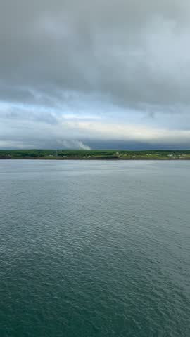 An aerial view of the bay near Sydney, Nova Scotia Canada on a gray day.