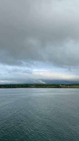 An aerial view of the bay near Sydney, Nova Scotia Canada on a gray day.