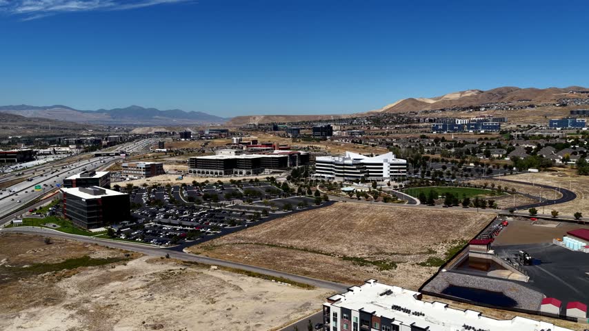 Forward drone flyover of Lehi, Utah