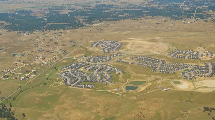 aerial view of Denver city, suburban, road, house and farm beautiful landscape