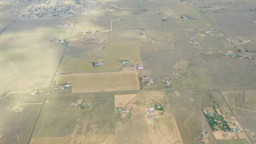 aerial view of Denver city, suburban, road, house and farm beautiful landscape