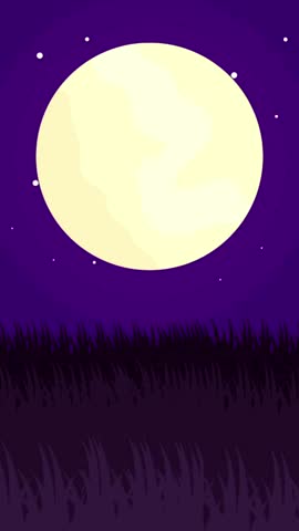 Animated Halloween graveyard scene with a stone grave and full moon.