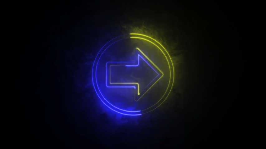 A glowing blue and yellow arrow symbol inside a circle surrounded by soft smoke-like light effects