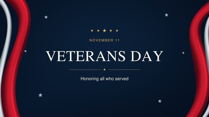 Veterans Day patriotic background honoring military service and veterans with American flag colors, stars, and a respectful tribute design.