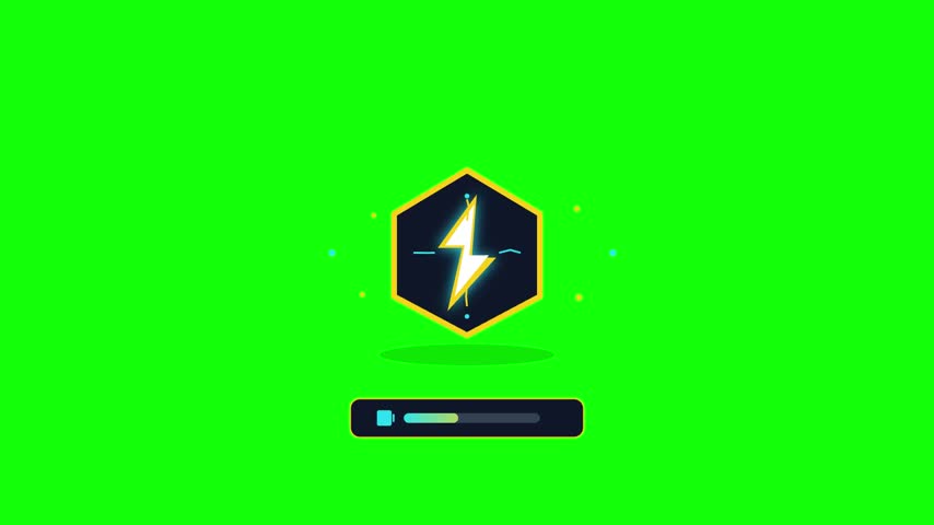 Animated energy loading bar with lightning bolt icon showing progress on bright green background for technology or power concepts