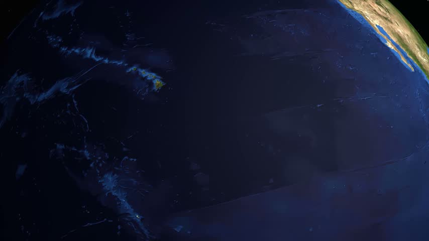 A 3D airplane flies across a digital globe from Doha to San Francisco with labels