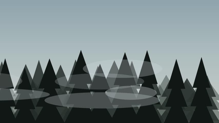 Fog banks rolling through pine forest silhouettes misty morning