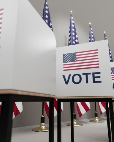 American polling place with ballot boxes