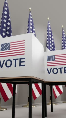 American polling place with ballot boxes