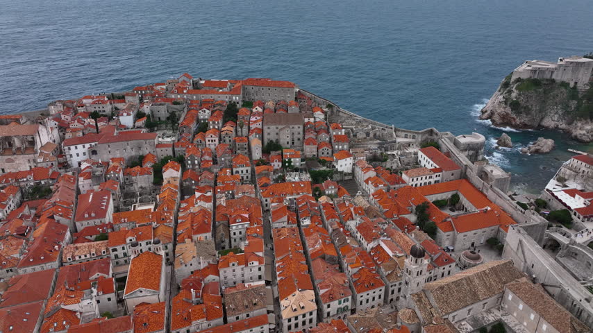 Aerial Drone Shot of a Fortified Medieval Coastal City of Dubrovnik, in Croatia
