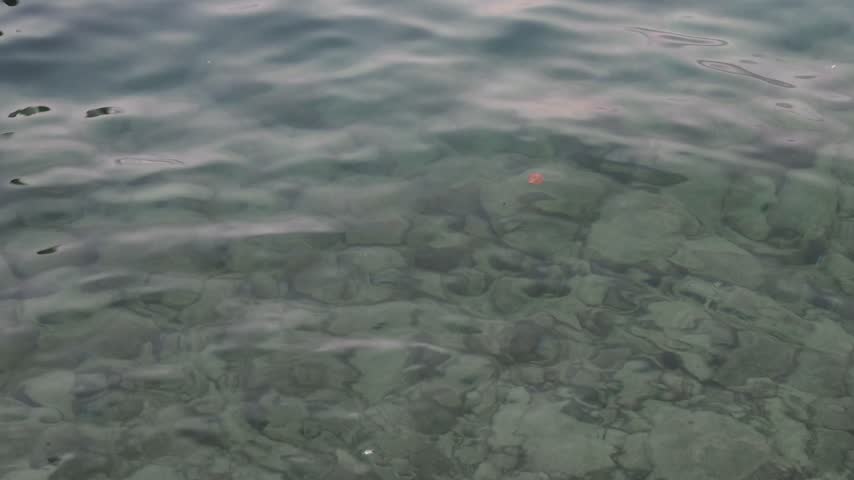 An overhead view of the crystal clear waters of Lake Lucerne from Weggis, Lucerne, Switzerland.