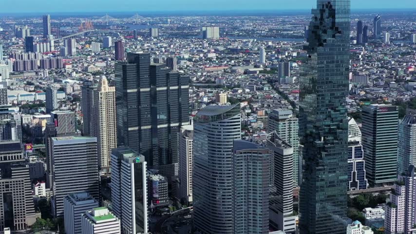 Aerial View of Bangkok Thailand Cityscape with Modern Skyscrapers and Urban Landscape
