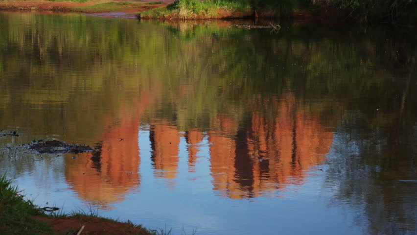 Cathedral Rock reflecting in Oak Creek tilt up to Cathedral Rock itself; Sedona, Arizona.